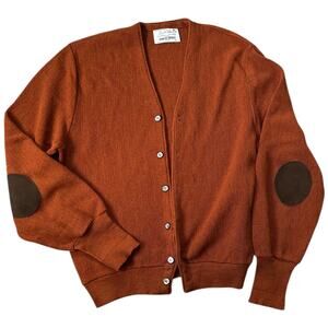 EUC Vtg Robert Bruce Alpaca, Wool Elbow Patch Cardigan Cinnamon Sweater Mens Med